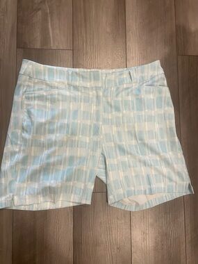 Adidas Women’s Light Blue Patterned Stretch Shorts Size 14